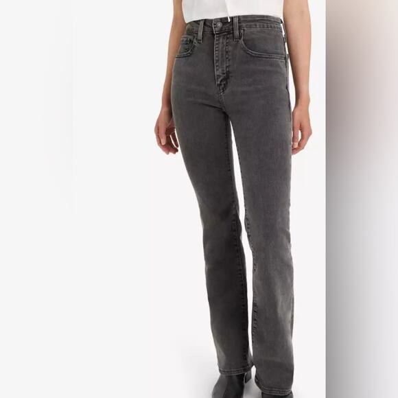 NEW LEVI’S HIGH RISE FLARE GREY BLACK STRETCH DENIM JEANS SZ 33x34 - Picture 3 of 14